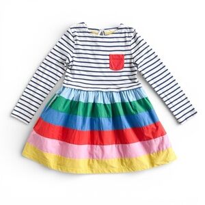 Mini Boden Hotchpotch Rainbow Stripe Pocket Dress Long Sleeve Girls 7-8 Years